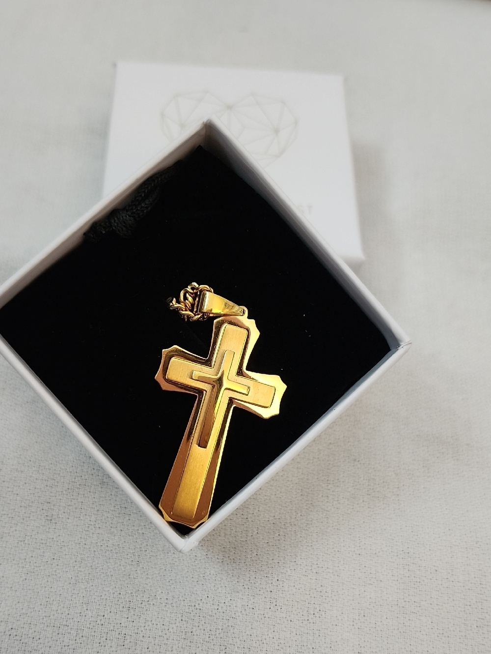 Mens Goldtone Stainless Steel Cross and Chain